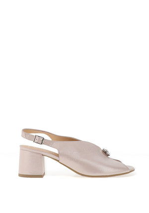 Bioeco by Arka Wide Fit Sparkling Leather Notch Mid Heigh Heeled Shoes, Blush Pink