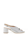 Bioeco by Arka Wide Fit Sparkling Leather Notch Mid Heigh Heeled Shoes, Silver