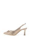Bioeco by Arka Wide Fit Shimmering Leather Gathered Sling Back Heels, Champagne Gold