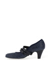Bioeco by Arka Wide Fit Patent Print Strap Heeled Shoes, Navy