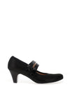 Bioeco by Arka Wide Fit Leather Shimmer Double Strap Heeled Shoe, Black