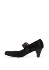 Bioeco by Arka Wide Fit Leather Shimmer Double Strap Heeled Shoe, Black
