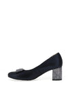 Bioeco by Arka Leather Shimmer Block Heel Shoes, Navy