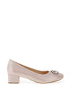 Bioeco by Arka Shimmer Silver Brooch Low Block Heel Shoes, Blush Pink