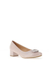 Bioeco by Arka Shimmer Silver Brooch Low Block Heel Shoes, Blush Pink