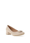Bioeco by Arka Wide Fit Patent Leather Low Block Heel Shoes, Beige