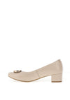 Bioeco by Arka Wide Fit Patent Leather Low Block Heel Shoes, Beige