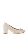 Bioeco by Arka Wide Fit Leather Brooch Detail Heeled Pumps, Pearl White