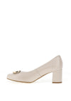 Bioeco by Arka Wide Fit Leather Brooch Detail Heeled Pumps, Pearl White