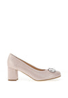 Bioeco by Arka Wide Fit Shimmering Leather Brooch Detail Heeled Pumps, Blush Pink