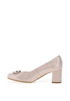 Bioeco by Arka Wide Fit Shimmering Leather Brooch Detail Heeled Pumps, Blush Pink