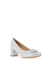 Bioeco by Arka Wide Fit Shimmering Leather Brooch Detail Heeled Pumps, Silver