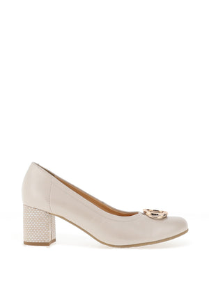 Bioeco by Arka Wide Fit Metallic Block Heeled Pumps, Pearl Beige