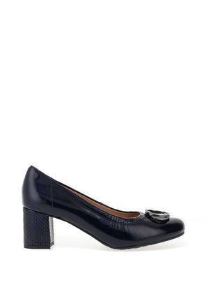 Bioeco by Arka Wide Fit Patent Brooch Detail Heeled Pumps, Navy