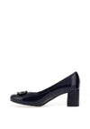 Bioeco by Arka Wide Fit Patent Brooch Detail Heeled Pumps, Navy
