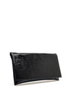 Bioeco by Arka Leather Patent Croc Print Clutch Bag, Navy
