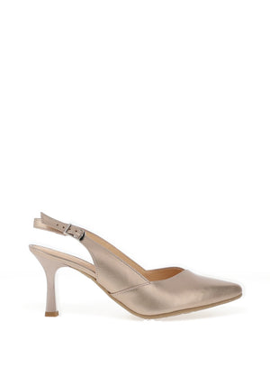 Bioeco by Arka Shimmer Leather Sling Back Heeled Shoes, Gold