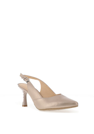 Bioeco by Arka Shimmer Leather Sling Back Heeled Shoes, Gold