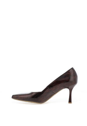 Bioeco by Arka Wide Fit Marble Patent Leather Court Heels, Brown