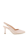 Bioeco by Arka Shimmer Leather Sling Back Heeled Shoes, Beige