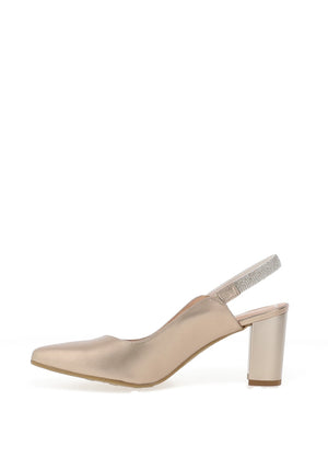 Bioeco by Arka Wide Fit Shimmering Leather Sling Back Heels, Champagne Gold
