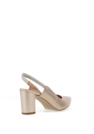 Bioeco by Arka Wide Fit Shimmering Leather Sling Back Heels, Champagne Gold