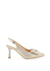 Bioeco by Arka Leather Sling Back Bow Heeled Shoes, Gold