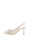 Bioeco by Arka Leather Sling Back Bow Heeled Shoes, Pearl White