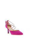 Bioeco by Arka Wide Fit Suede Leather Diamante Criss Cross Height Heels, Pink