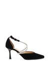 Bioeco by Arka Wide Fit Suede Leather Diamante Criss Cross Height Heels, Black