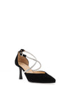 Bioeco by Arka Wide Fit Suede Leather Diamante Criss Cross Height Heels, Black