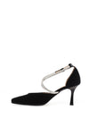 Bioeco by Arka Wide Fit Suede Leather Diamante Criss Cross Height Heels, Black