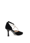 Bioeco by Arka Wide Fit Suede Leather Diamante Criss Cross Height Heels, Black