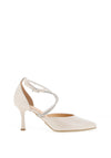 Bioeco by Arka Wide Fit Suede Leather Diamante Criss Cross Height Heels, White Pearl