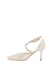 Bioeco by Arka Wide Fit Suede Leather Diamante Criss Cross Height Heels, White Pearl