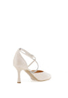 Bioeco by Arka Wide Fit Suede Leather Diamante Criss Cross Height Heels, White Pearl