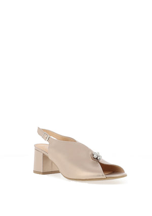 Bioeco by Arka Wide Fit Sparkling Leather Notch Mid Heigh Heeled Shoes, Gold