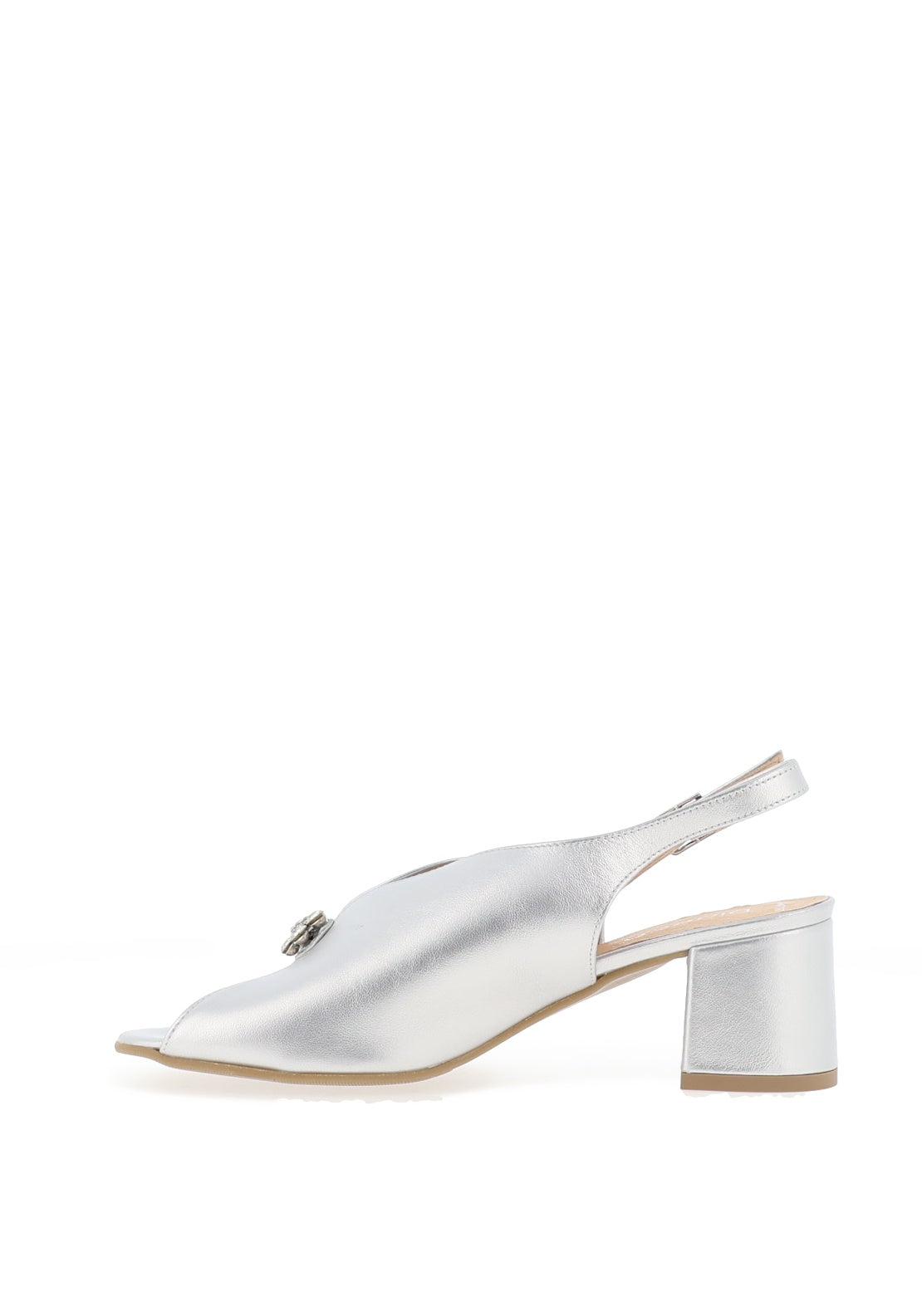 Bioeco by Arka Wide Fit Sparkling Leather Notch Mid Heigh Heeled Shoes, Silver