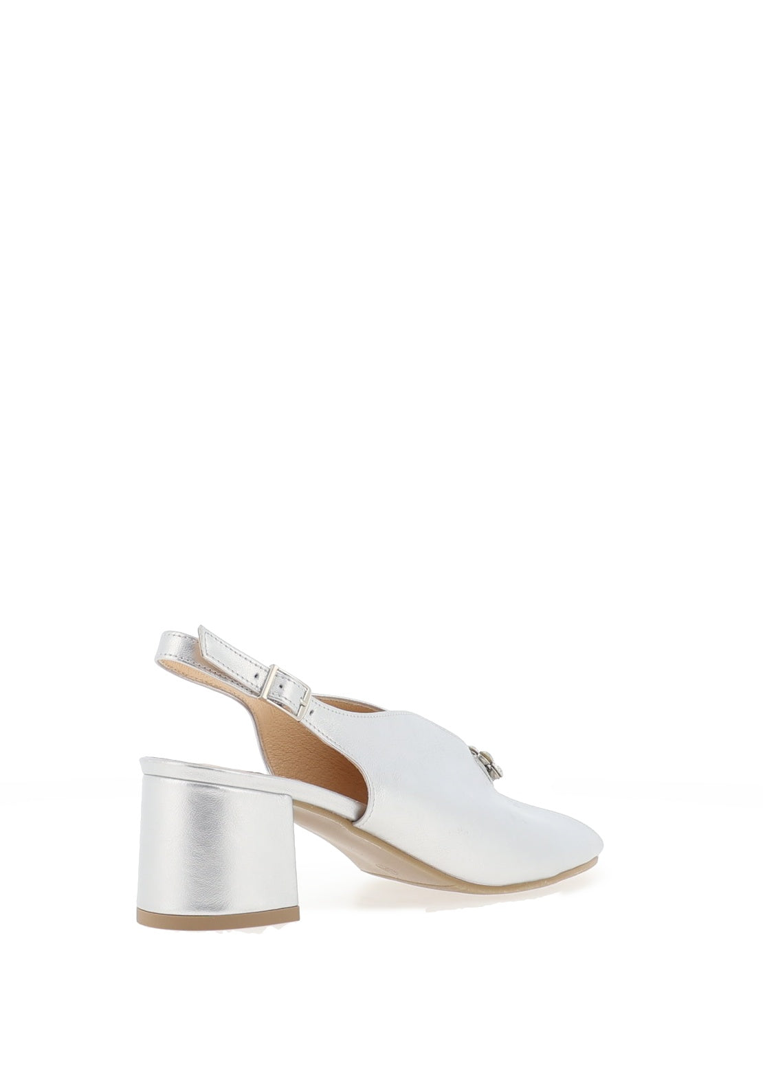 Bioeco by Arka Wide Fit Sparkling Leather Notch Mid Heigh Heeled Shoes, Silver