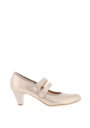Bioeco by Arka Wide Fit Leather Double Strap Heeled Shoe, Gold