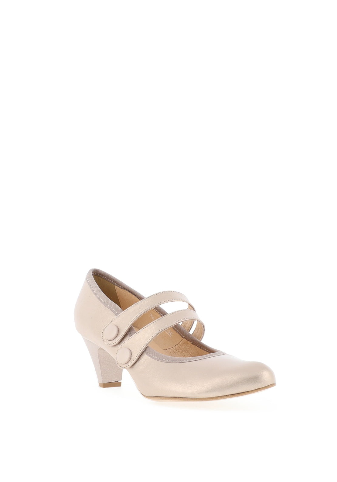 Bioeco by Arka Wide Fit Leather Double Strap Heeled Shoe, Gold
