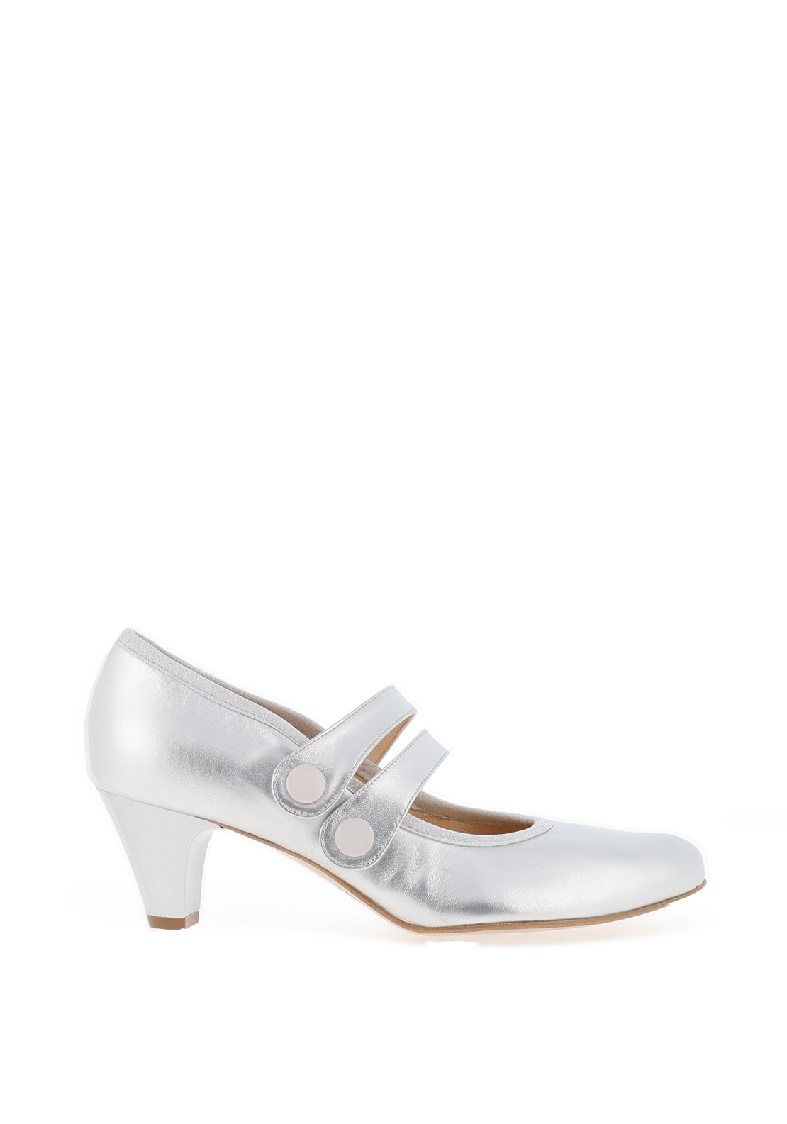 Bioeco by Arka Wide Fit Leather Double Strap Heeled Shoe, Silver