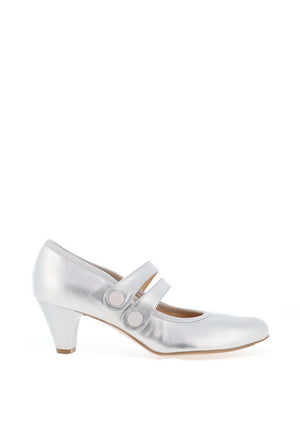 Bioeco by Arka Wide Fit Leather Double Strap Heeled Shoe, Silver