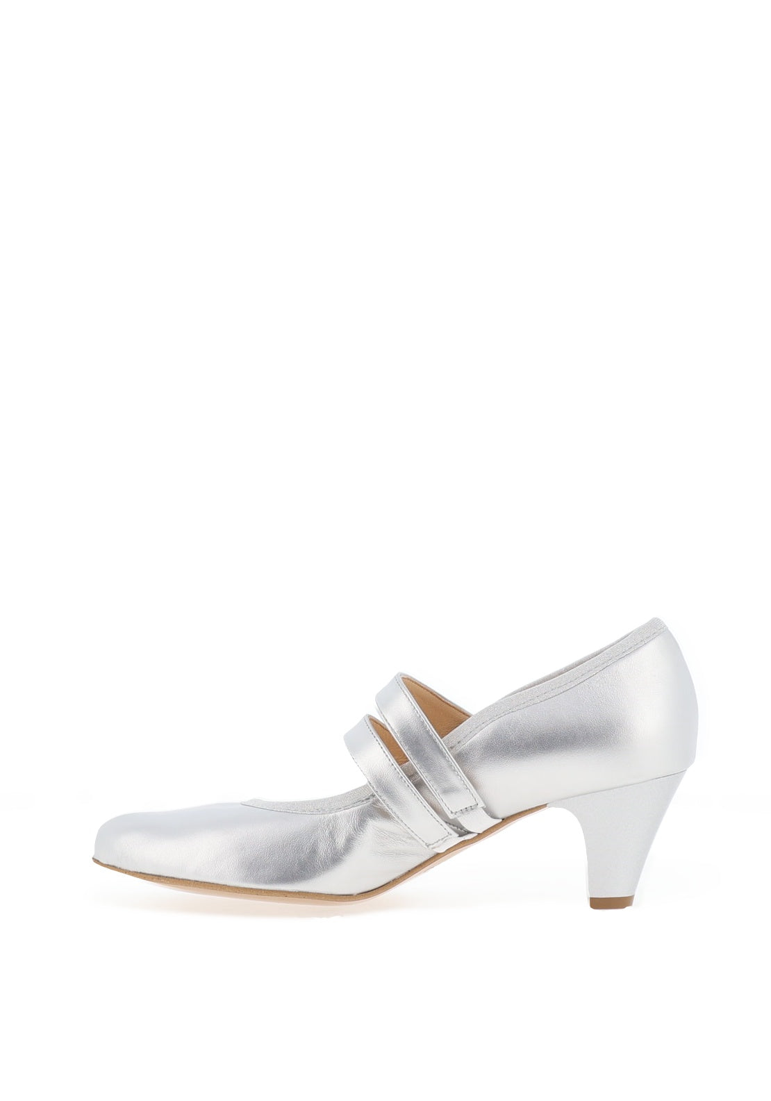 Bioeco by Arka Wide Fit Leather Double Strap Heeled Shoe, Silver