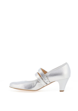 Bioeco by Arka Wide Fit Leather Double Strap Heeled Shoe, Silver