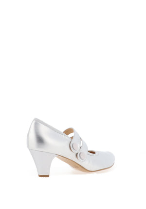 Bioeco by Arka Wide Fit Leather Double Strap Heeled Shoe, Silver