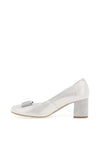 Bioeco by Arka Leather Shimmer Block Heel Shoes, Silver