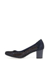 Bioeco By Arka Shimmering Perforated Suede Heeled Shoe, Navy