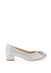 Bioeco by Arka Wide Fit Shimmer Low Block Heel Shoes, Silver