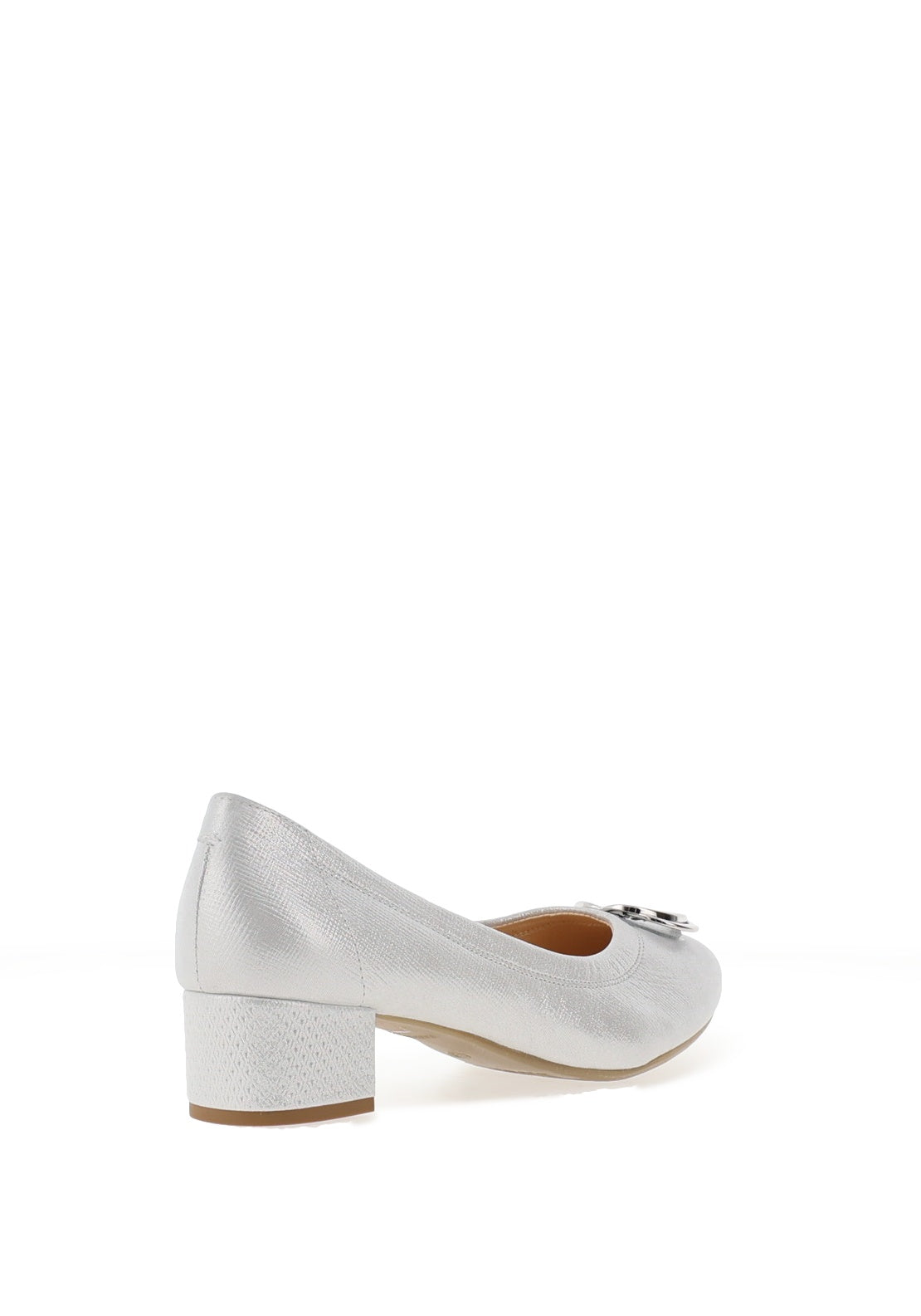 Bioeco by Arka Wide Fit Shimmer Low Block Heel Shoes, Silver